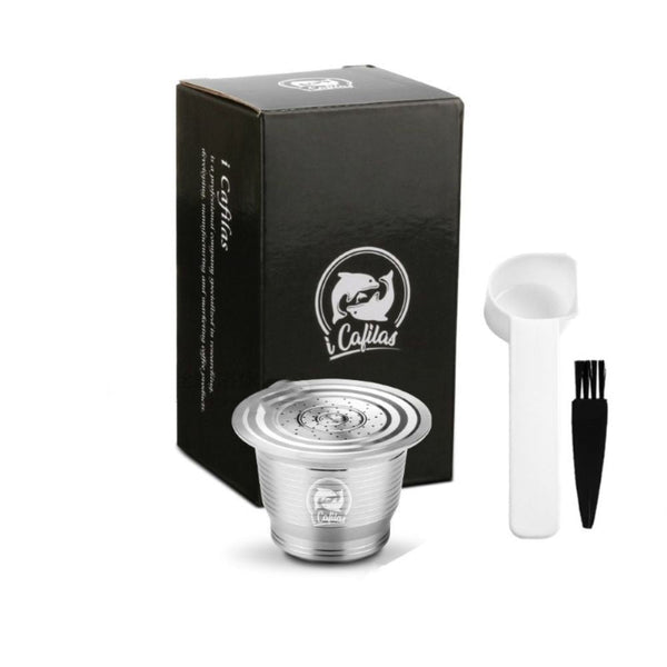 Capsule en Acier Inoxydable avec Filtre pour Machine Nespresso ICafilas - Couleurs Lagon - capsule A x1 + cuillère x1