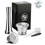 Capsule en Acier Inoxydable avec Filtre pour Machine Nespresso ICafilas - Couleurs Lagon - capsule A x2 + marteau x1 + cuillère x1
