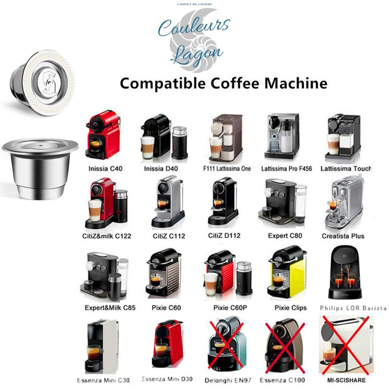 Capsule en Acier Inoxydable avec Filtre pour Machine Nespresso ICafilas - Couleurs Lagon