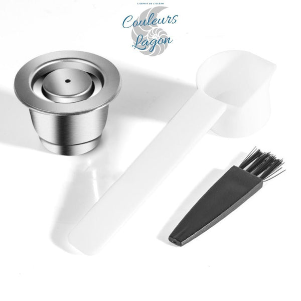 Capsule en Acier Inoxydable avec Filtre pour Machine Nespresso ICafilas - Couleurs Lagon - capsule B x1 +cuillère x1
