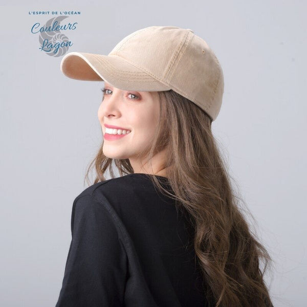 Casquette baseball coton lavé spécial queue de cheval - Couleurs Lagon