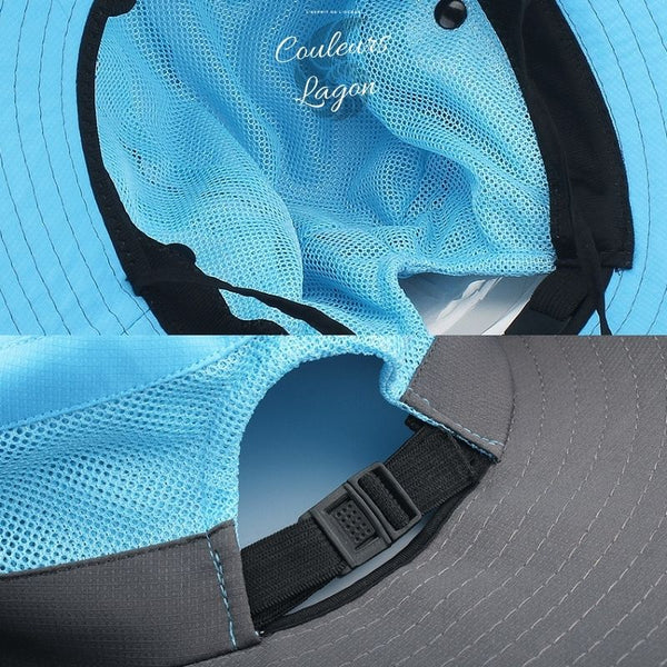 Chapeau de mer et randonnée UPF50+ spécial cheveux longs à bord large pliable PANAMA 2 COULEURS - Couleurs Lagon