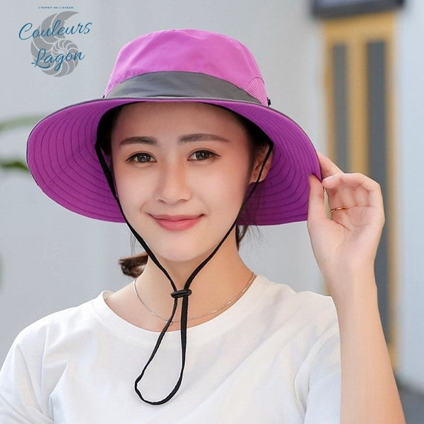 Chapeau de mer et randonnée UPF50+ spécial cheveux longs à bord large pliable PANAMA 2 COULEURS - Couleurs Lagon