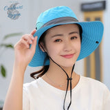 Chapeau de mer et randonnée UPF50+ spécial cheveux longs à bord large pliable PANAMA 2 COULEURS - Couleurs Lagon