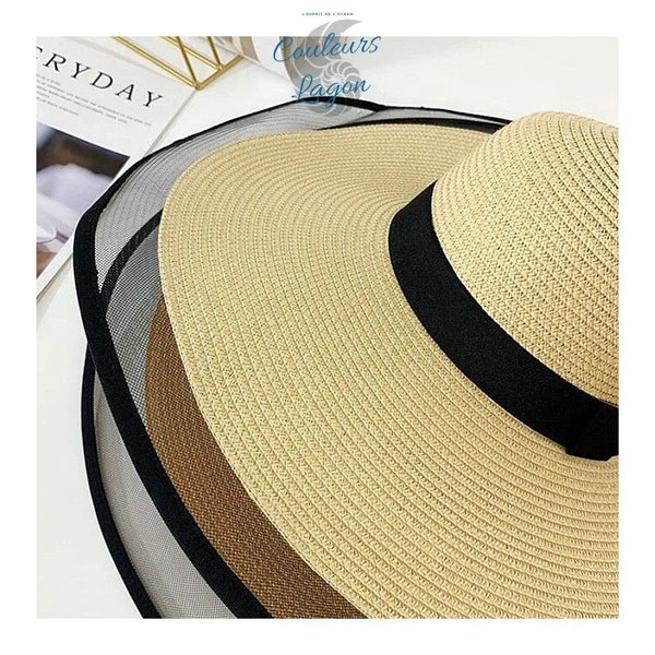 Chapeau de paille en Organza tissé à la mode pour femme - Couleurs Lagon