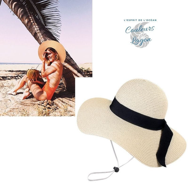 Chapeau de Plage Paille Ajustable - Couleurs Lagon