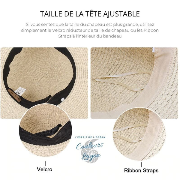 Chapeau de Plage Paille Ajustable - Couleurs Lagon