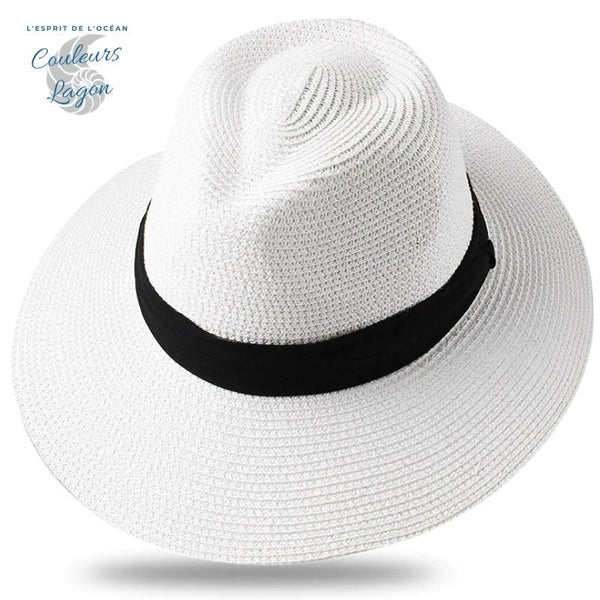 Chapeau de Plage Paille Ajustable PANAMA Court - Couleurs Lagon