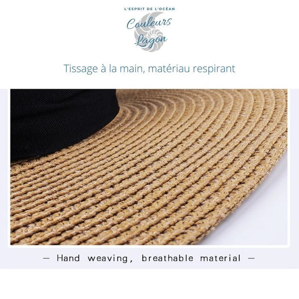 Chapeau de Plage Paille Ajustable PANAMA Court - Couleurs Lagon