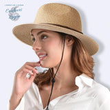 Chapeau de Plage Paille Ajustable PANAMA Court - Couleurs Lagon