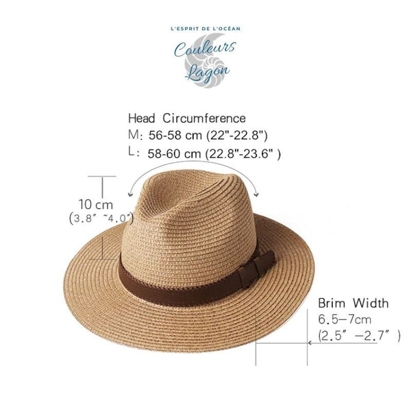Chapeau de Plage Paille Ajustable PANAMA Court - Couleurs Lagon
