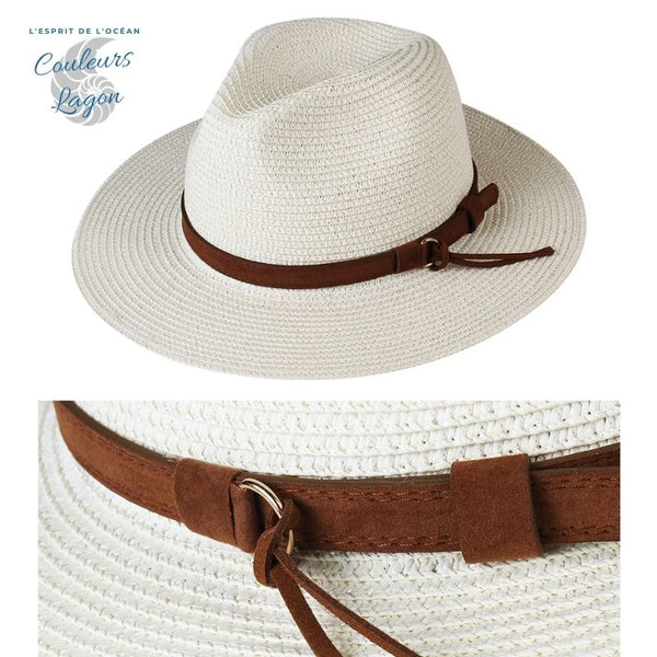 Chapeau de Plage Paille Ajustable PANAMA Court - Couleurs Lagon