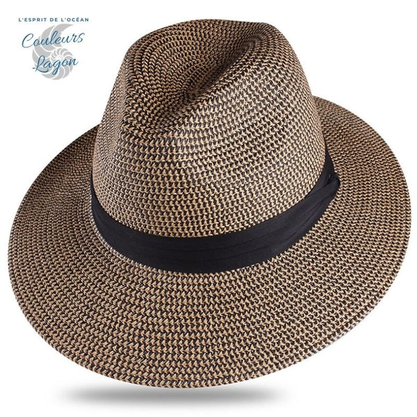 Chapeau de Plage Paille Ajustable PANAMA Court - Couleurs Lagon