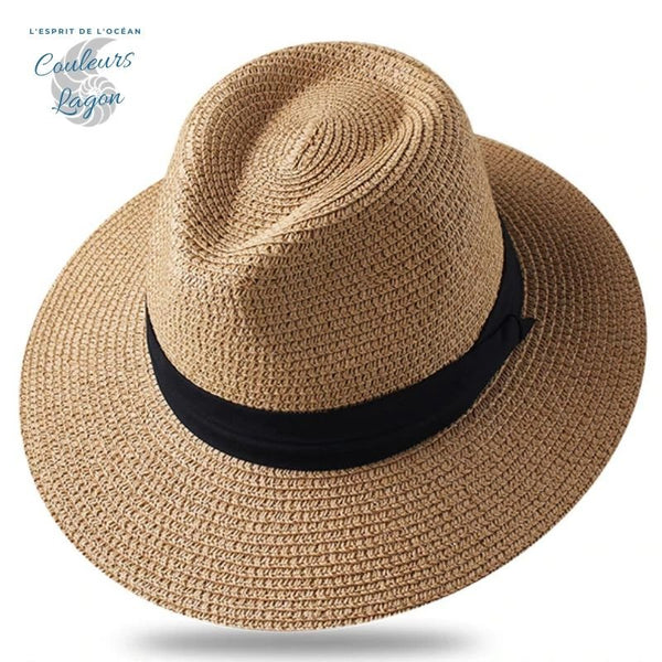 Chapeau de Plage Paille Ajustable PANAMA Court - Couleurs Lagon