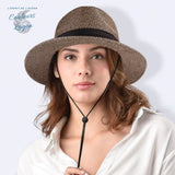 Chapeau de Plage Paille Ajustable PANAMA Court - Couleurs Lagon
