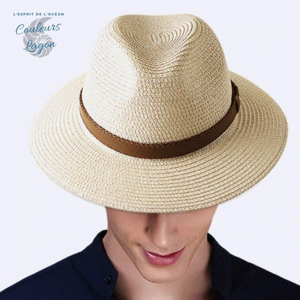 Chapeau de Plage Paille Ajustable PANAMA Court - Couleurs Lagon