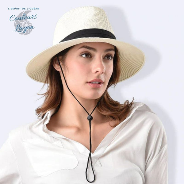 Chapeau de Plage Paille Ajustable PANAMA Court - Couleurs Lagon