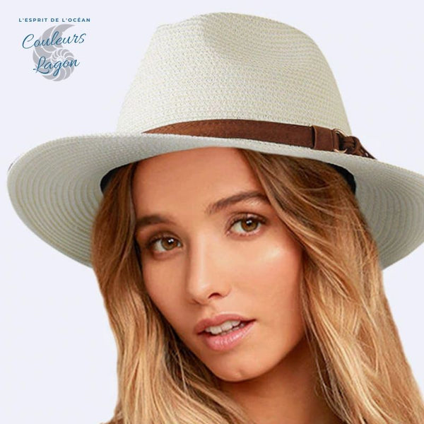 Chapeau de Plage Paille Ajustable PANAMA Court - Couleurs Lagon