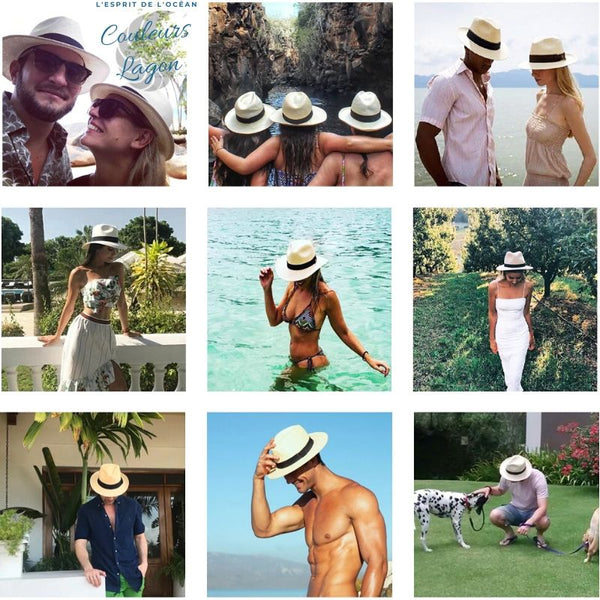 Chapeau de Plage Paille Ajustable PANAMA Court - Couleurs Lagon
