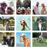 Chapeau de Plage Paille Ajustable PANAMA Court - Couleurs Lagon