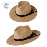 Chapeau de Plage Paille Ajustable PANAMA Court - Couleurs Lagon