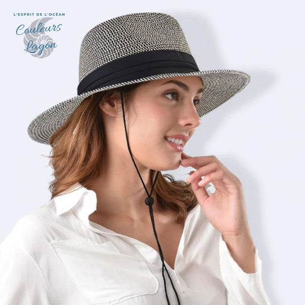 Chapeau de Plage Paille Ajustable PANAMA Court - Couleurs Lagon