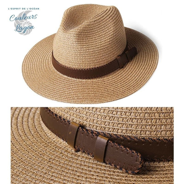 Chapeau de Plage Paille Ajustable PANAMA Court - Couleurs Lagon