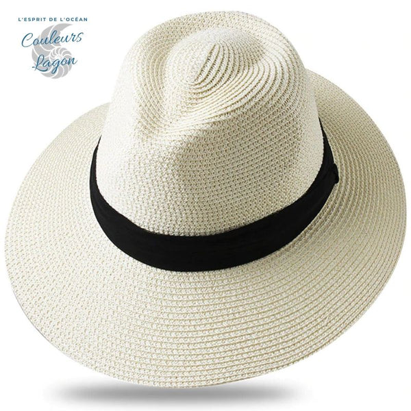 Chapeau de Plage Paille Ajustable PANAMA Court - Couleurs Lagon