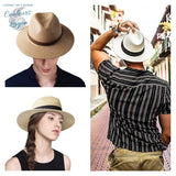 Chapeau de Plage Paille Ajustable PANAMA Court - Couleurs Lagon