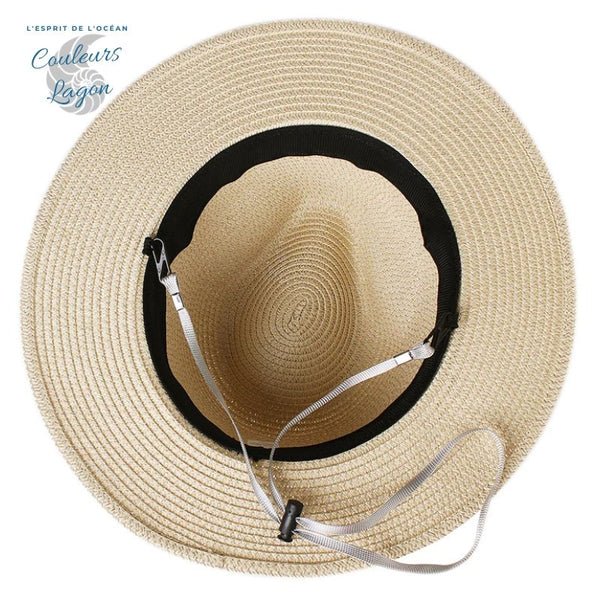 Chapeau de Plage Paille Ajustable PANAMA Court - Couleurs Lagon