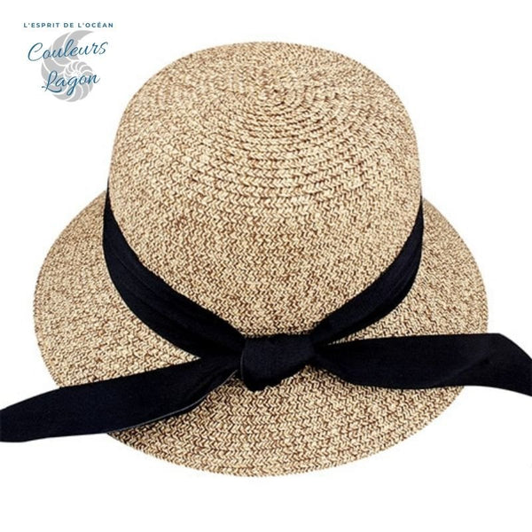 Chapeau de Plage Paille Ajustable PANAMA Rond Court - Couleurs Lagon