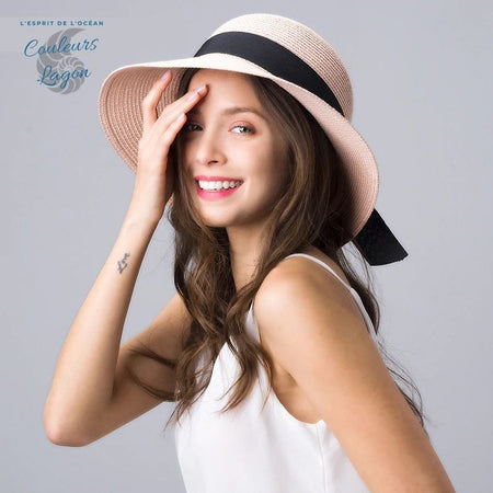 Chapeau de Plage Paille Ajustable PANAMA Rond Court - Couleurs Lagon