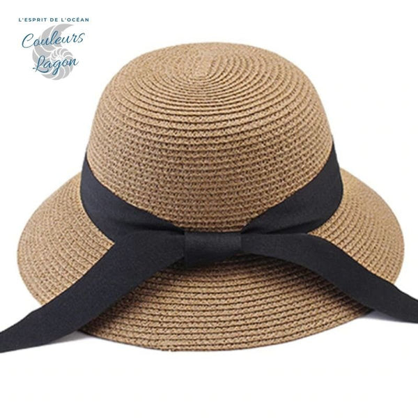 Chapeau de Plage Paille Ajustable PANAMA Rond Court - Couleurs Lagon