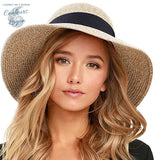 Chapeau de Plage Paille Ajustable PANAMA Rond Court - Couleurs Lagon