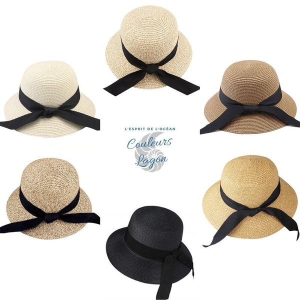 Chapeau de Plage Paille Ajustable PANAMA Rond Court - Couleurs Lagon