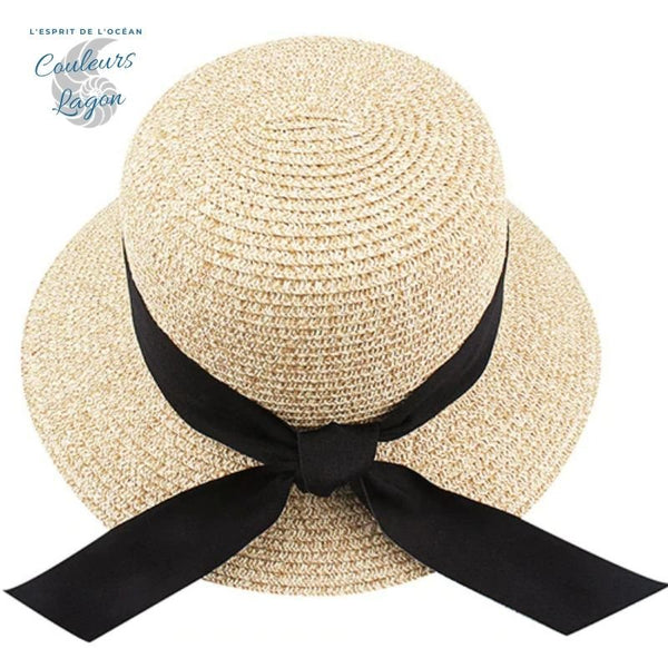 Chapeau de Plage Paille Ajustable PANAMA Rond Court - Couleurs Lagon
