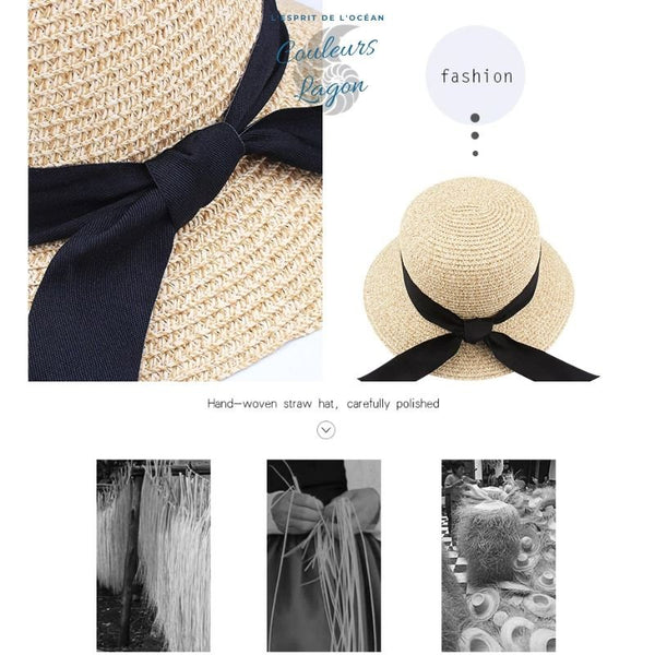 Chapeau de Plage Paille Ajustable PANAMA Rond Court - Couleurs Lagon