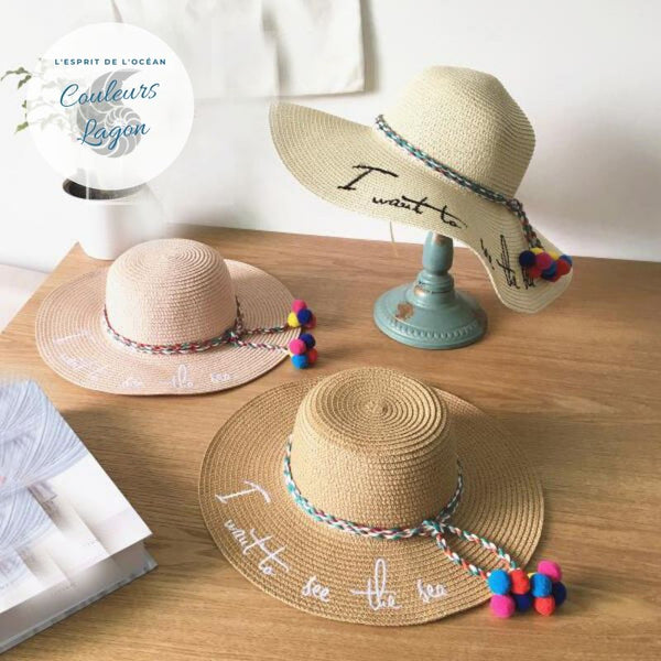 Chapeau Paille Plage Dame I want to see the sea - Couleurs Lagon