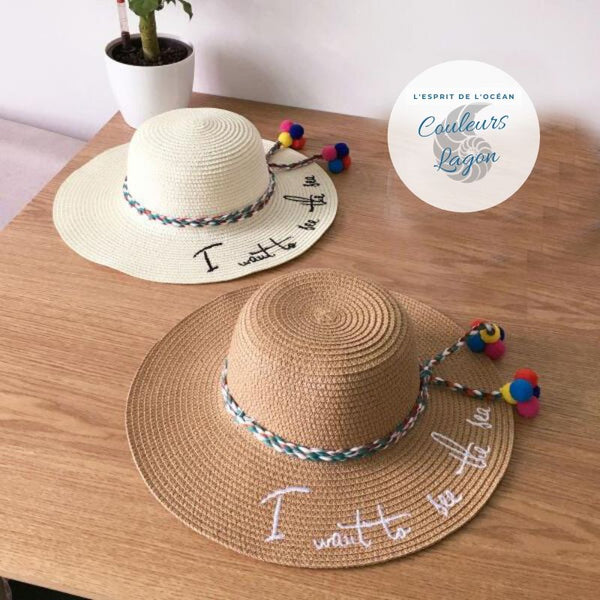 Chapeau Paille Plage Dame I want to see the sea - Couleurs Lagon