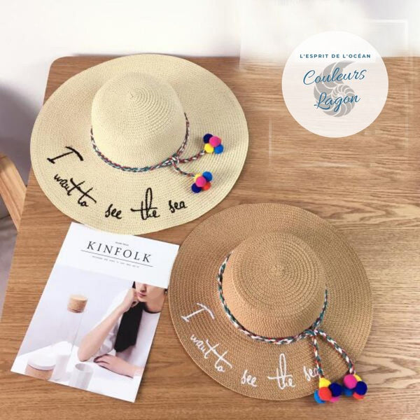 Chapeau Paille Plage Dame I want to see the sea - Couleurs Lagon