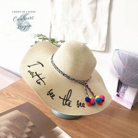 Chapeau Paille Plage Dame I want to see the sea - Couleurs Lagon