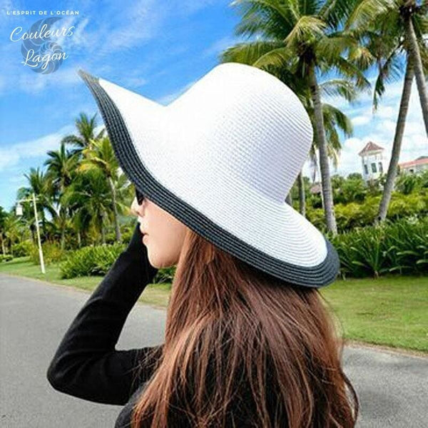 Chapeau Paille Pliant à Bord Large - Couleurs Lagon