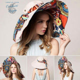 Chapeau UV Tissu Grand Bord Pliable à Fleurs - Couleurs Lagon