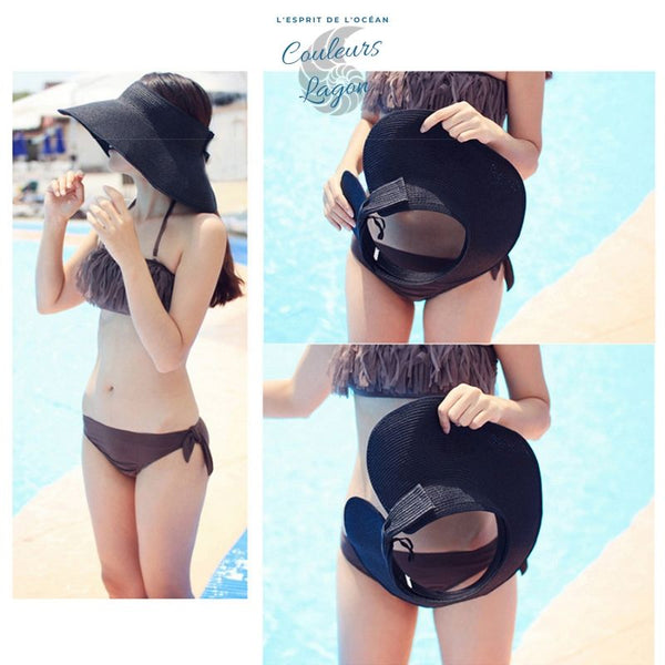 Chapeau de plage pliable femme paille ton naturel — Couleurs Lagon