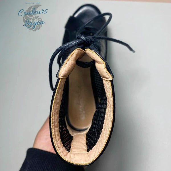 gros plan de dessus - Chaussure Danse Bottine Latine Professionnelle Maille et Lacet - Couleurs Lagon