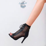 jambe gauche - Chaussure Danse Bottine Latine Professionnelle Maille et Lacet - Couleurs Lagon