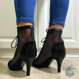 arrière gauche - Chaussure Danse Bottine Latine Professionnelle Maille et Lacet - Couleurs Lagon