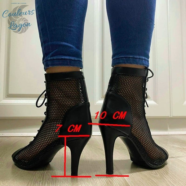 talon 7 et 10cm - Chaussure Danse Bottine Latine Professionnelle Maille et Lacet - Couleurs Lagon