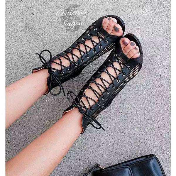 au pied 3 - Chaussure Danse Bottine Latine Professionnelle Maille et Lacet - Couleurs Lagon
