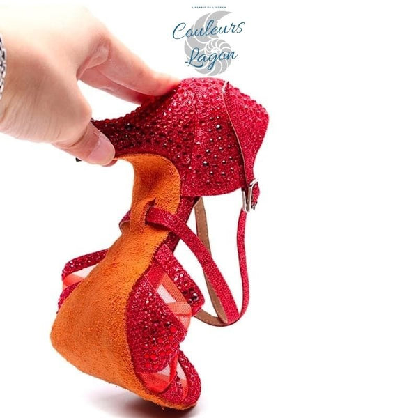 souplesse avant pied - Chaussure Danse Latine Souple Brillante Talon Haut - Couleurs Lagon